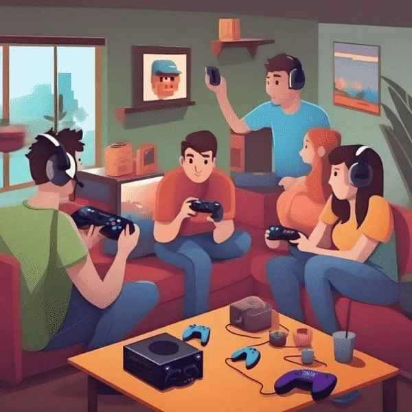 Gamers playing at a party in edinburgh