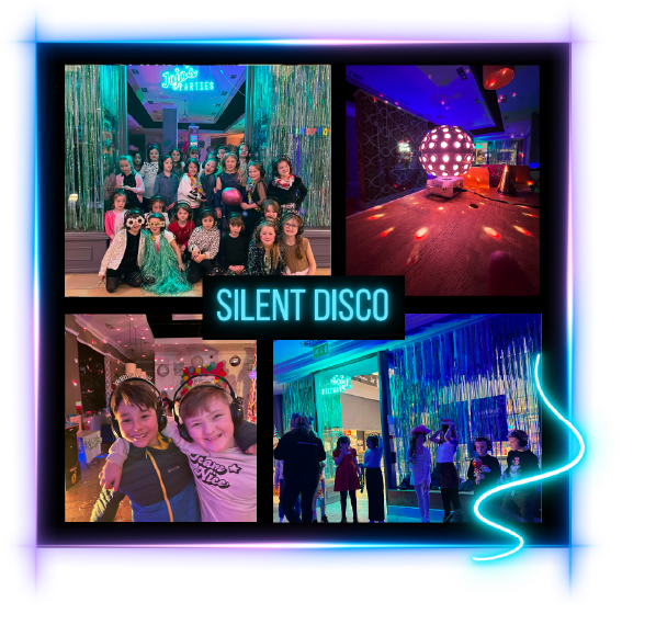 4 pictures of kids having fun at a silent disco birthday in edinburgh at Jojos Parties party studio